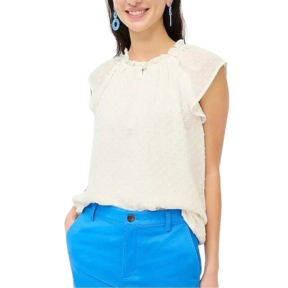 J.Crew Ivory Clip Dot Flutter Sleeve Ruffle Blouse M NWT | Lightweight Work Top - Picture 1 of 6